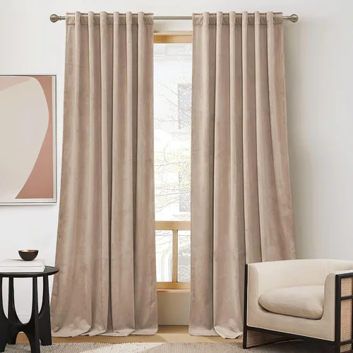 Vista 23 de RYB HOME Cortinas 100% opacas de terciopelo blanco para dormitorio, pestaña trasera y bolsillo para barra, aislamiento térmico, cortinas