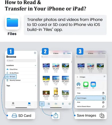 Vista 6 de Lector de Tarjetas SD para iPhone iPad, Cable Adaptador de Tarjeta SD/Micro SD Certificado MFi de Apple con Ranuras Duales para Cámaras SLR, Visor