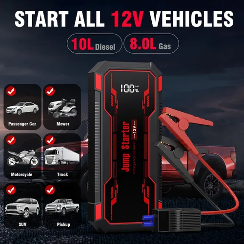 Vista 3 de Arrancador de Batería de Coche 6000A, Arrancador de Batería de Coche Portátil de 12V, Arrancador de Puente de Batería Portátil