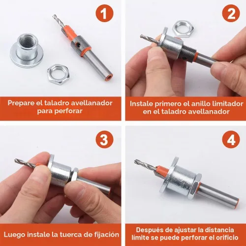 Vista 4 de Juego de perforadores de tapa de tornillo de alta resistencia de 0.315 in con taladro avellanado y llave, de mano para tarjetas de PVC de papel