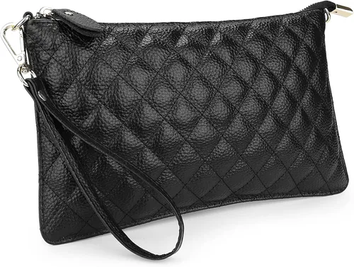 Vista 25 de YALUXE Women's Genuine Leather Wristlet Handbags Purses Clutch Wallet Bag 1- Correa de cuero blanco