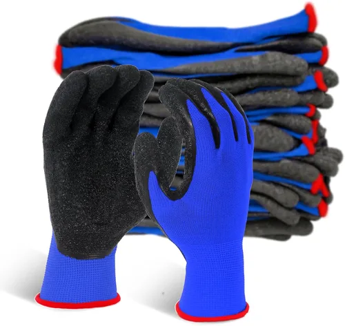 Vista 21 de Evridwear - Guantes de trabajo de látex arrugado con revestimiento de mano para seguridad, para hombres y mujeres, uso general, multiusos