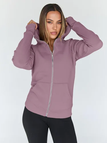Vista 107 de Trendy Queen Sudaderas con capucha y cremallera para mujer, chaquetas de vellón, talla extragrande, moda de otoño e invierno
