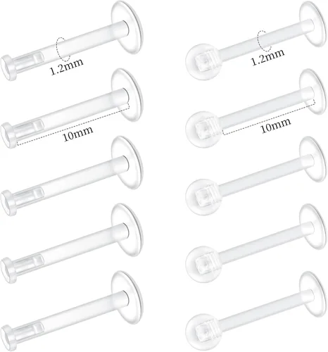 Vista 2 de Mayhoop Aretes transparentes para el trabajo, deportes, cirugía, bioflex, labio, hélice, cartílago, tragus, labio, piercing transparente, joyería