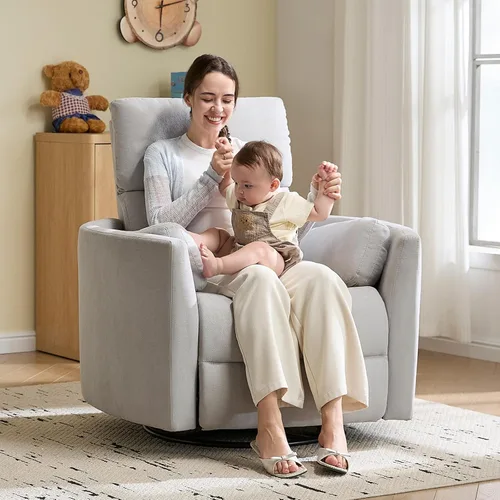 Vista 11 de Jocisland Silla Mecedora Eléctrica para Guardería, Sillas Reclinables Giratorias de Gran Tamaño para Adultos con 2 Almohadas, USB y Tipo-C, Cómodo