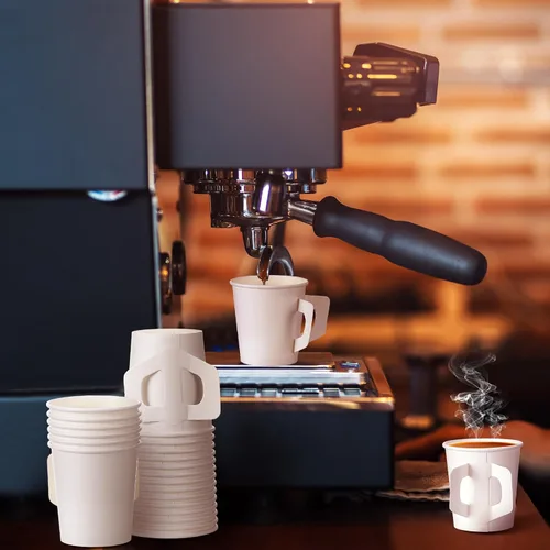 Vista 3 de Funtery 50 unidades de 4 oz tazas de espresso desechables a granel con asas, tazas de papel desechables blancas para café, espresso, té, bebidas