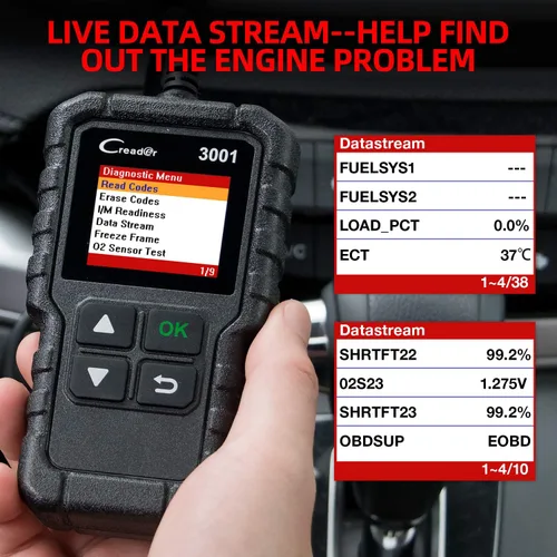 Vista 8 de LAUNCH Creader 3001 OBD2 escáner - Actualización 2025 Ver. lector de código de falla del motor, compatible con sensor O2, actualización gratuita
