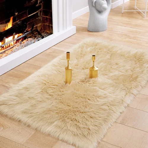 Vista 9 de Ciicool Alfombras de Piel de Oveja Sintética Suaves Alfombra de Piel Sintética Suave Beige Alfombra Esponjosa Funda para Silla y Sofá Alfombra
