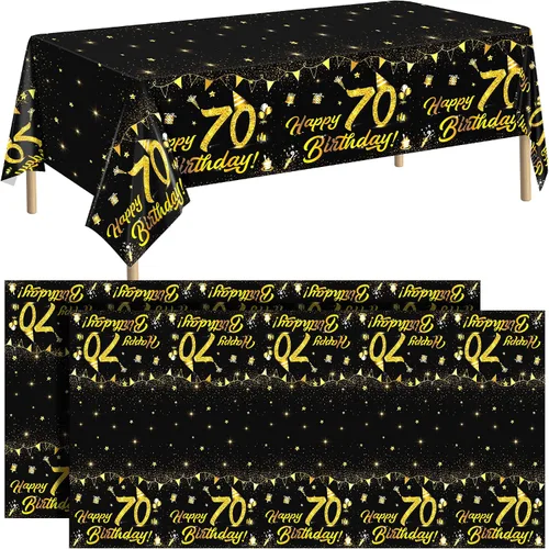 Vista 10 de durony Paquete de 2 manteles de cumpleaños de 18 años, de plástico, color negro y dorado, impermeable, rectangular, para fiestas en interiores