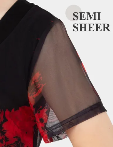 Vista 6 de BAIKEA Blusas de manga corta para mujer, estilo túnica de verano elegante, camisa de malla con estampado floral
