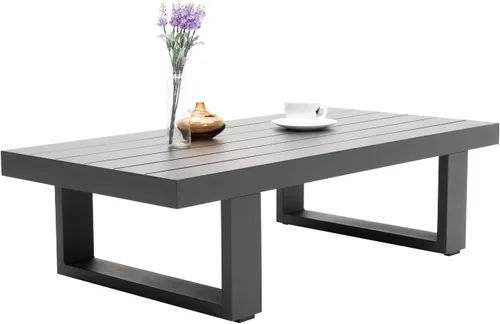 Vista 8 de Mesas de centro de patio para todo tipo de clima, mesa de centro rectangular de aluminio para exteriores, muebles de exterior para jardín, balcón