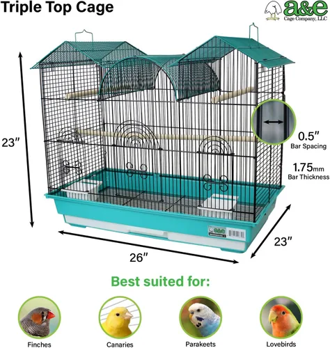 Vista 2 de A&E Cage Co - Jaula para pájaros con triple parte superior para periquitos