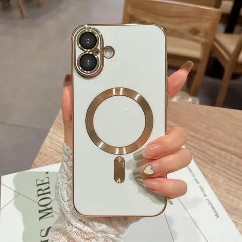 Vista 19 de OOK Magnatic - Funda para iPhone 11 Pro Max [compatible con MagSafe] protector completo de lente de cámara con borde electrochapado dorado, TPU