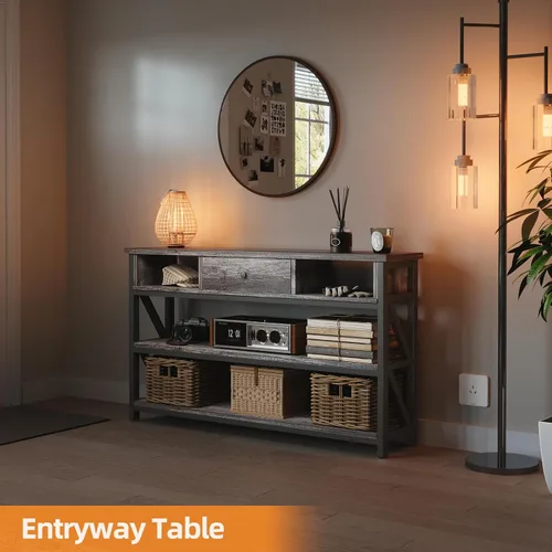 Vista 6 de Mexin Mesa de sofá consola de 39 pulgadas con cajón, mesa de entrada con estantes de almacenamiento, mesa de pasillo de madera industrial para sala