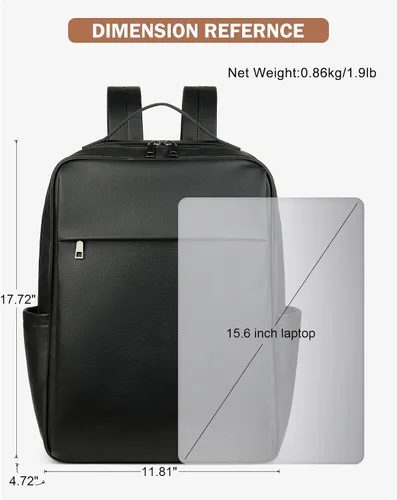 Vista 5 de MASINTOR Mochila Bolso de Cuero PU de 15.6 pulgadas para Portátil para Mujeres, Mochila Casual Grande para Universidad, Bolsa de Viaje, Negro