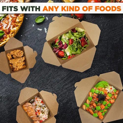 Vista 6 de Fit Meal Prep Cajas To Go de 48 onzas, recipientes de papel para llevar, cajas de comida desechables para almuerzo, aptas para microondas