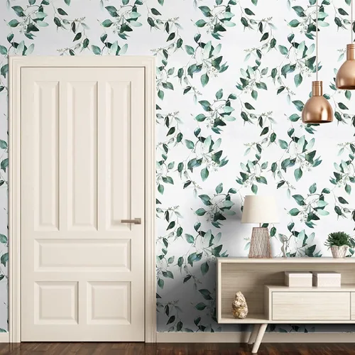 Vista 8 de Erfoni Papel Tapiz Verde y Blanco Despegar y Pegar Papel Tapiz de Contacto Floral para Dormitorio 17.7 pulgadas x 78.7 pulgadas Papel Tapiz