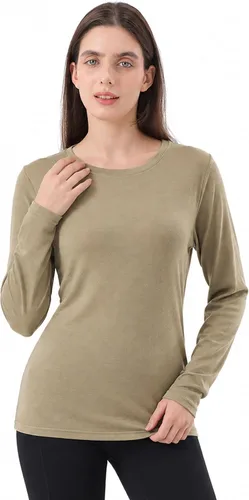 Vista 27 de 100% lana merino capa base mujer suave térmica manga larga camisa diaria Crema natural