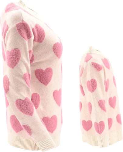 Vista 5 de Unique Baby Suéter de punto con cuello redondo para niñas Mommy and Me, Rosado con corazones