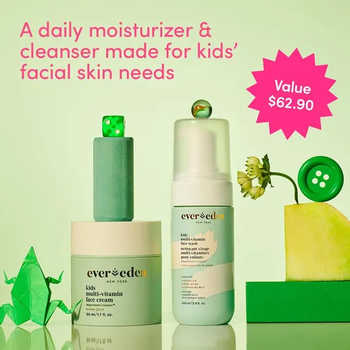 Vista 2 de Evereden Happy Kids Skin & Lips Rutine – Set de lavado facial y crema facial con vitaminas y aceite labial tintado, cuidado de la piel limpio