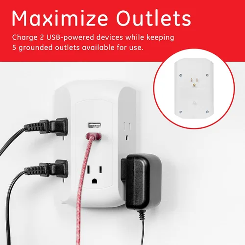 Vista 5 de GE Adaptador de salida SurGE Protector de 5 tomacorrientes y 2 USB, 560