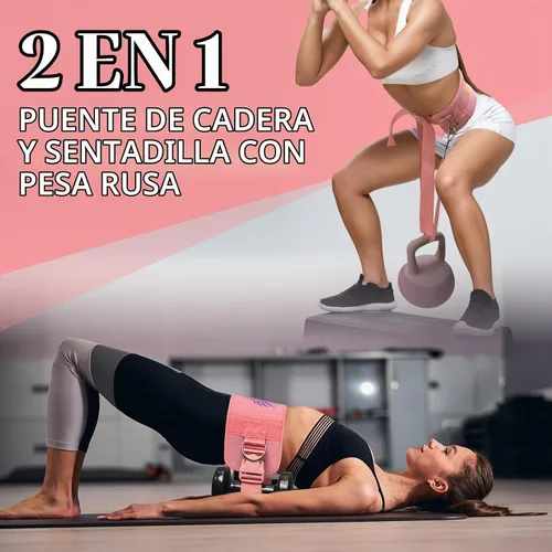 Vista 2 de Cinturón de empuje de cadera 2 en 1 para mujeres y hombres – Equipo de entrenamiento de glúteos resistente para ejercicios con mancuernas, pesas