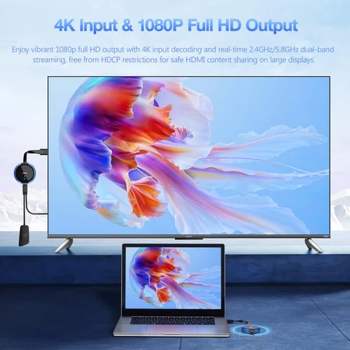 Vista 4 de TIMBOOTECH Transmisores HDMI 2 inalámbricos 4K y 1 receptor, HDMI inalámbrico de 2.4/5.8 GHz múltiple TX, extensor de video y audio para laptop
