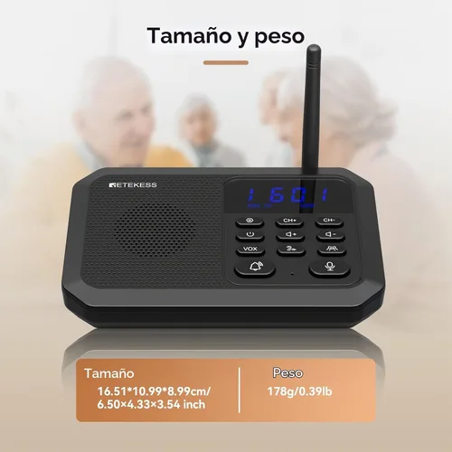 Vista 8 de Retekess TH201 Intercomunicadores inalámbricos para el hogar, intercomunicador manos libres, largo alcance 1 milla, 22 canales, VOX, cuidado