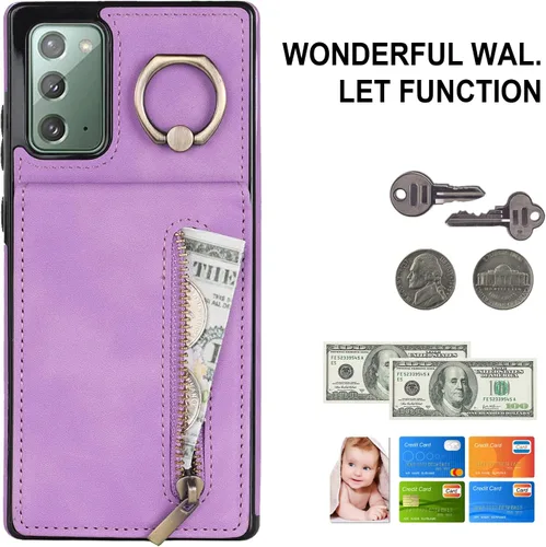 Vista 4 de Asuwish Funda de teléfono para Samsung Galaxy Note 20 5G con protector de pantalla de vidrio templado y cremallera RFID tarjetero soporte de anillo