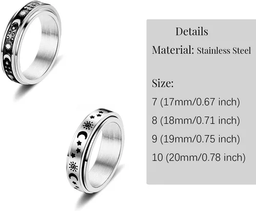 Vista 2 de VANJILL Anillos para ansiedad de acero inoxidable para hombres, anillos para ansiedad para mujeres, juego de anillos giratorios frescos, paquete