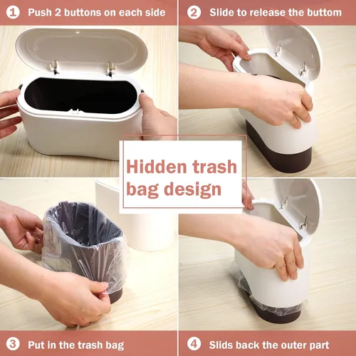 Vista 3 de Mini papelera de escritorio con tapa con 330 bolsas de basura