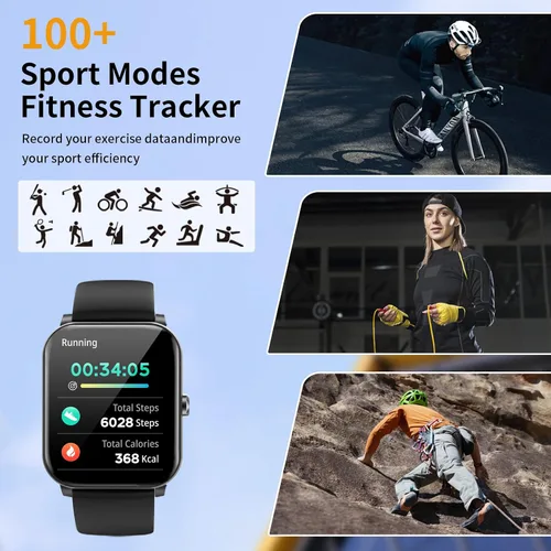 Vista 3 de Reloj inteligente, relojes inteligentes para hombres y mujeres, rastreador de fitness HD de 1.85 pulgadas (respuesta/hacer llamadas), más de 120