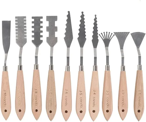 Vista 10 de CONDA Cuchillo de paleta para pintura de acero inoxidable, espátula, cuchillo de paleta de pintura al óleo, cuchillos de metal, mango de madera