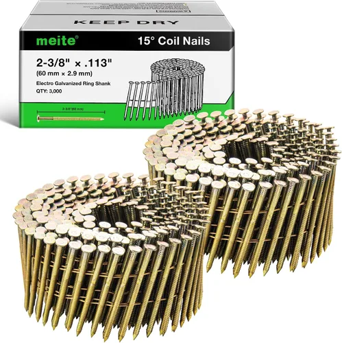 Vista 12 de meite Clavos de revestimiento galvanizados de 1-1/2 pulgadas con vástago de anillo de 15 grados para pistola clavadora de bobina, clavos de bobina