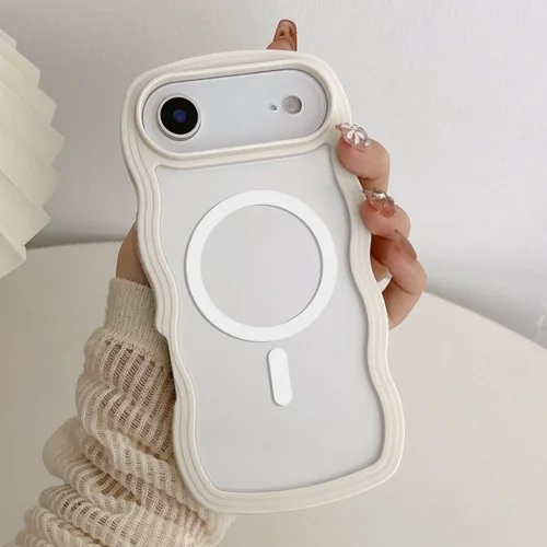 Vista 74 de QLTYPRI Funda magnética para iPhone 11 compatible con Magsafe, bonita funda transparente con marco de onda rizada para niñas y mujeres, parachoques