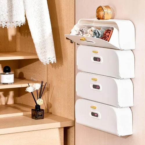 Vista 4 de Caja de almacenamiento de calcetines para ropa interior, caja de almacenamiento multifuncional, organizador de cajones de ropa interior de montaje