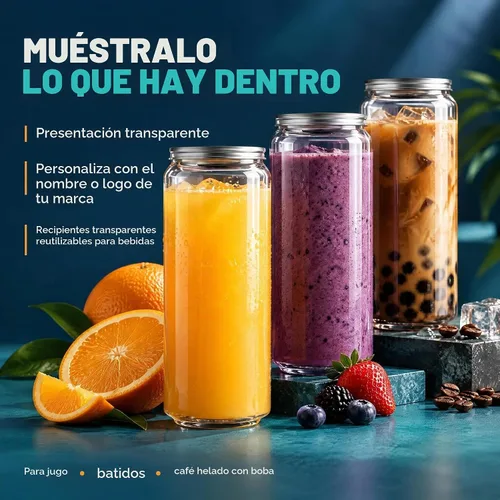 Vista 8 de Hammont - 100 unidades de botellas de jugo de plástico con tapas – Tazas sellables para batidos, Boba y café helado – Recipientes de bebidas