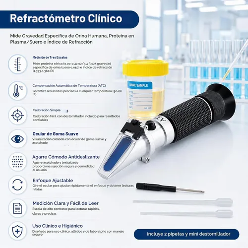 Vista 2 de Refractómetro clínico con ATC, proteína sérica de triple escala/gravedad específica de la orina/índice de refracción