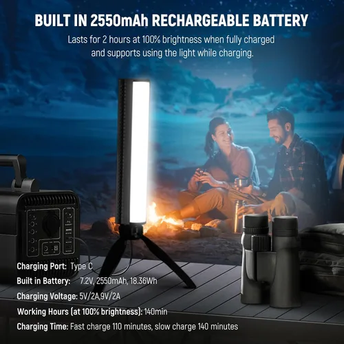 Vista 6 de NEEWER Varita de Luz RGB, Luz de Video de Fotografía Magnética de Mano, Barra de Luz de Tubo LED de Color Completo Atenuable 2500K~8500K CRI95+