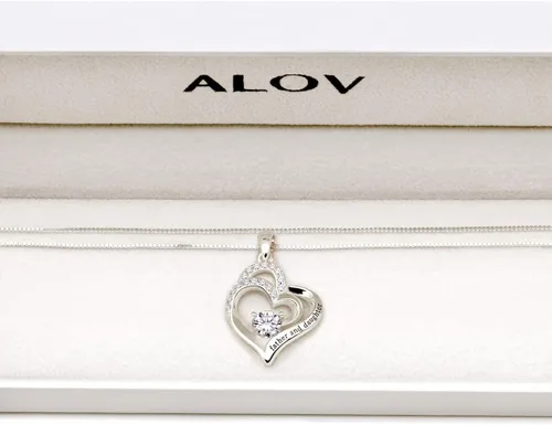 Vista 4 de ALOV Collar con colgante de plata de ley con diseño de corazón y circonita cúbica para padre e hija