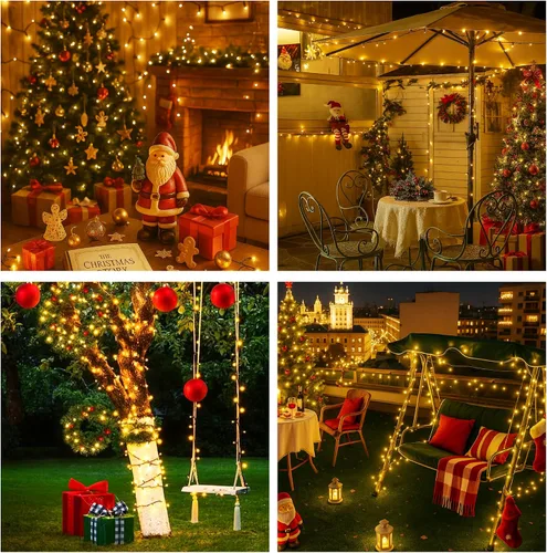 Vista 5 de [Paquete de 2] Luces de Navidad para Exteriores, 210 Pies 600 LED Luces de Cadena Conectables Impermeables, Luces Centelleantes con 8 Modos, Luces