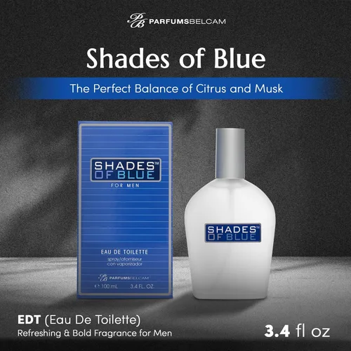 Vista 3 de PB ParfumsBelcam Shades of Blue Eau de Toilette en espray para hombres – Colonia de cítricos frescos y madera con mandarina, especias cálidas