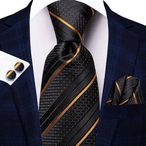 Vista 3 de Hi-Tie Corbata clásica de cachemira para hombre con pañuelo y gemelos a cuadros