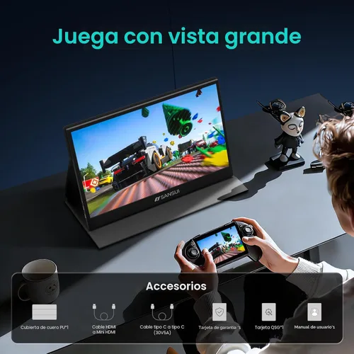 Vista 6 de SANSUI Monitor portátil de 15.6 pulgadas FHD 1080P Monitor de viaje para laptop, USB C HDMI ultrafino IPS pantalla de computadora con altavoces