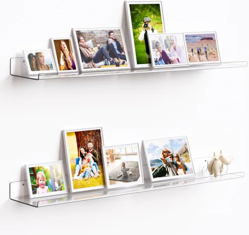 Vista 13 de upsimples Paquete de 2 estantes acrílicos de 23.6 x 5.5 pulgadas para almacenamiento en la pared, estantes flotantes de libros para niños
