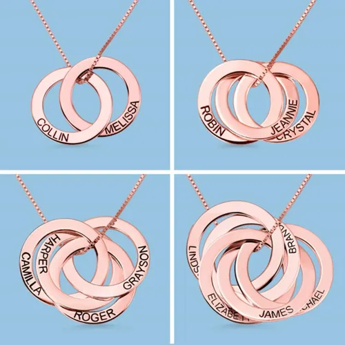 Vista 3 de Getname Necklace Collar de anillo ruso grabado personalizado personalizado con nombre de la familia, collar de plata esterlina 925, joyería