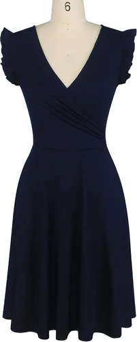 Vista 2 de oxiuly OX335 - Vestido casual de verano con cuello en V para mujer con ribete de volantes sin mangas para graduación cena fiesta cóctel té