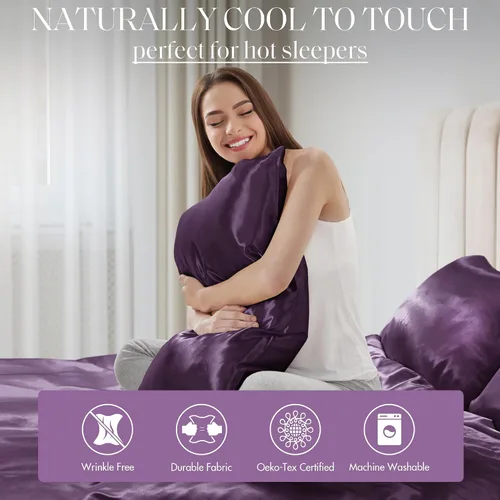 Vista 101 de Madison Park Essentials - Juego de sábanas de satén de lujo y sedoso con brillo natural, bolsillo elástico de 14 pulgadas para colchones de hasta 16