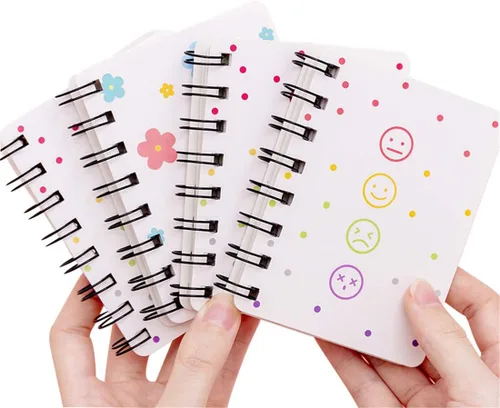 Vista 4 de Yansanido Cuaderno Pequeño en Espiral, 4 Piezas de 3.14 x 4.13 pulgadas, 4 estilos de diseño de tapa dura gruesa, páginas en blanco, 80 hojas, 160