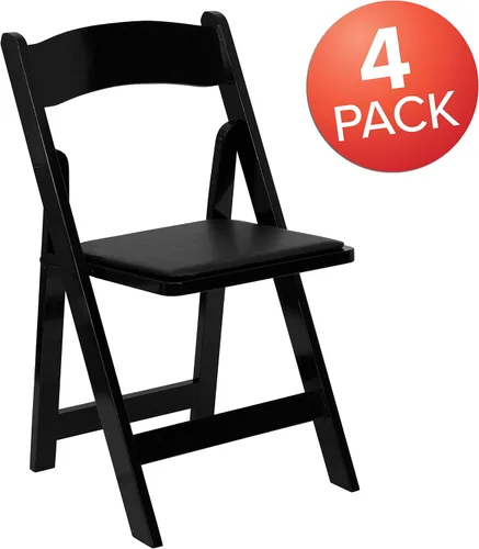Vista 7 de EMMA + OLIVER Paquete de 4 sillas plegables de madera negra con asiento acolchado de vinilo